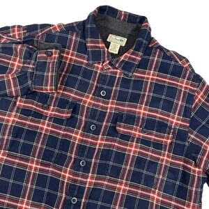 LL Bean Flannel Shirt Jacket‎ Mens L Tall Plaid Fleece Lined Long Sleeve Shacket